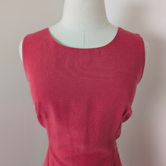 Linen Mini Dress Fitted Cleo High Neck Sleeveless Pencil Fitted Knee Length - Picture 9 of 10